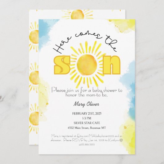 Hier kommt der Sohn! Einladung der Babydusche (Vorne/Hinten)