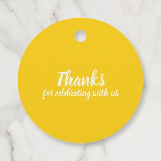 Hier kommt der Sohn gelbe Baby Dusche Gefallen Geschenkanhänger (Rückseite)