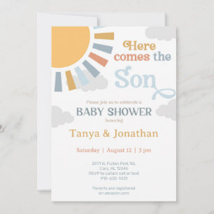 Hier kommt der Sohn groovy Junge Baby Shower Einla Einladung