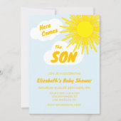 Hier kommt der Sohn Junge Baby Shower Einladung (Vorderseite)