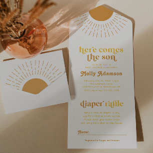 Hier kommt der Sohn Junge Baby Shower Einladung