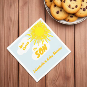 Hier kommt der Sohn Junge Baby Shower Serviette
