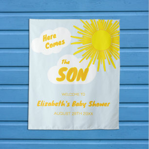 Hier kommt der Sohn Junge Baby Shower Wandteppich