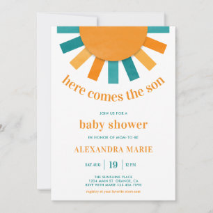 Hier kommt der Sohn Moderne Sommer-Baby-Party Einladung
