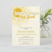 Hier kommt der Sohn Retro Junge Dusche Einladung (Stehend Vorderseite)