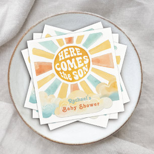 Hier kommt der Sohn Retro Sonnenschein-Baby-Party Serviette
