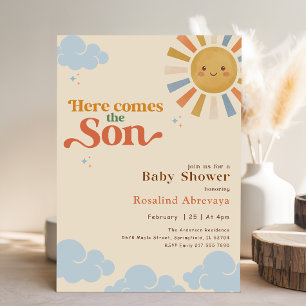 Hier kommt der Sohn Vintage Retro Babyparty Einladung