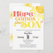 Hier kommt der Son Baby Shower Invitation Boy Son Einladung (Vorne/Hinten)