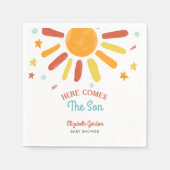 Hier kommt der Son Baby Shower Retro Boy Serviette (Vorderseite)