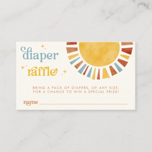 Hier kommt der Son Boho Retro Sun Diaper Raffle Begleitkarte (Vorderseite)