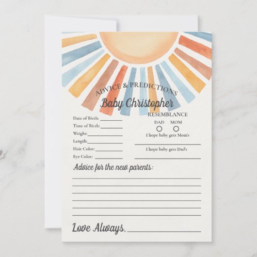 Hier kommt der "Son Sunshine Advice for Baby Card" Einladung (Vorderseite)