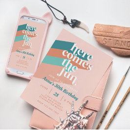 Hier kommt der Spaß Retro Boho 30. Geburtstag Part Einladung