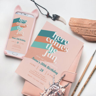 Hier kommt der Spaß Retro Boho 30. Geburtstag Part Einladung