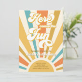 Hier kommt der Spaß Retro Boho Hippie Boy Geburtst Einladung (Stehend Vorderseite)
