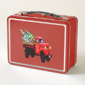 Hier kommt der Weihnachtsbaumstapler des Weihnacht Metall Brotdose (Rückseite)