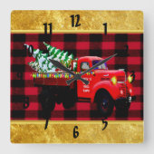 Hier kommt der Weihnachtsbaumstapler des Weihnacht Quadratische Wanduhr (Vorderseite)