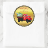 Hier kommt der Weihnachtsbaumstapler des Weihnacht Runder Aufkleber (Tasche)