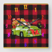 Hier kommt der Weihnachtsbaumwagen Quadratische Wanduhr (Vorderseite)