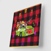 Hier kommt der Weihnachtsbaumwagen Quadratische Wanduhr (Winkel)