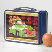 Hier kommt der Weihnachtsbaumwagen von Weihnachtsf Metall Brotdose (Beispiel)