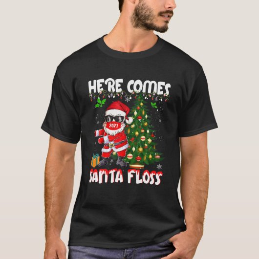 Hier kommt der Weihnachtsmann-Feuerleuchten Tree D T-Shirt (Vorderseite)
