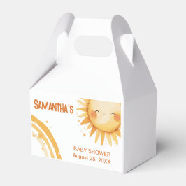 Hier kommt die Baby-Duschkarte Sun Boho Geschenkschachtel
