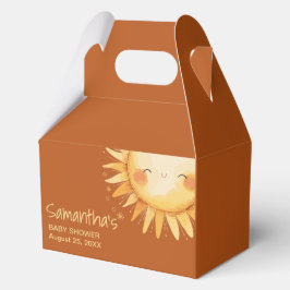 Hier kommt die Baby-Duschkarte Sun Boho Geschenkschachtel