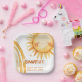 Hier kommt die Baby-Duschkarte Sun Boho Pappteller (Party)