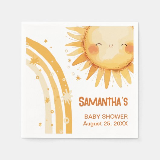 Hier kommt die Baby-Duschkarte Sun Boho Serviette (Vorderseite)