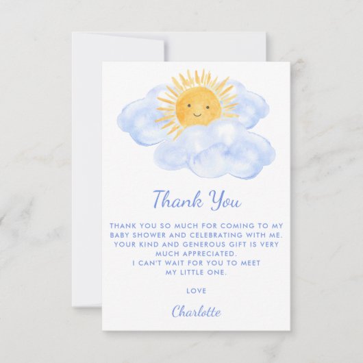 Hier kommt die Babydusche des Sohnes Dankeskarte (Vorderseite)