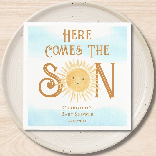 Hier kommt die Babydusche des Sohnes Serviette