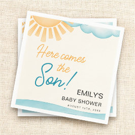 Hier kommt die Babydusche des Son Boy Serviette