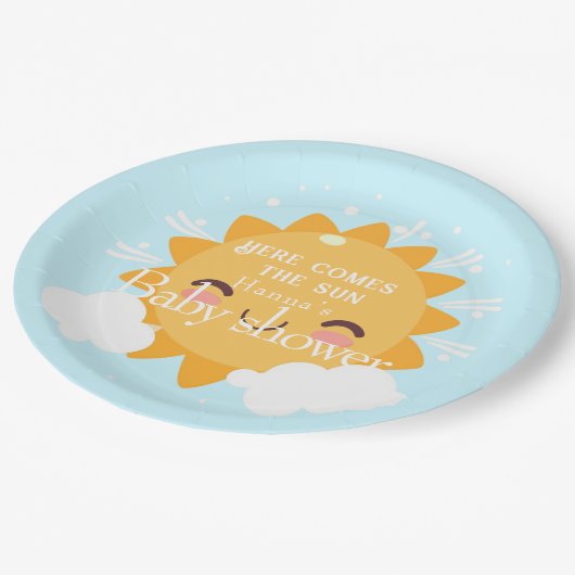 Hier kommt die Babydusche Pappteller (Schrägansicht)