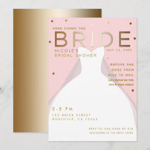 Hier kommt die BRAUT Chic Pink Gold Brautparty Einladung