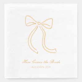 Hier kommt die Braut Custom Bow Gold Foil Napkins Servietten Mit Folie