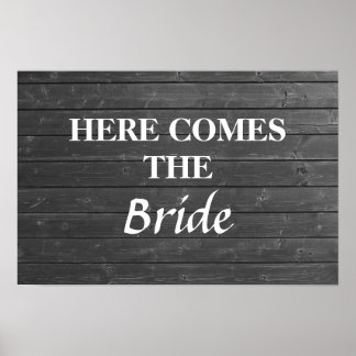 Hier kommt die Braut. Grau-weiße Hochzeitsmarke Poster