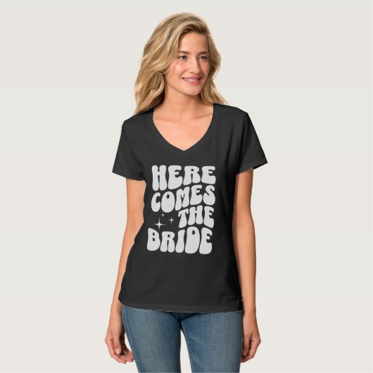 Hier kommt die Braut Groovy Bach Retro Bachelorett T-Shirt (Vorderseite Vollansicht)