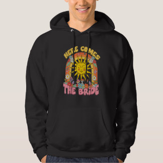 Hier kommt die Braut Groovy Retro 70er Junggeselli Hoodie