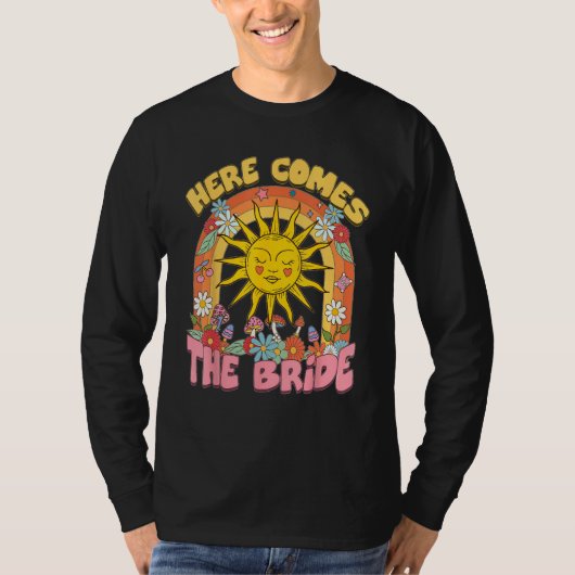 Hier kommt die Braut Groovy Retro 70er Junggeselli T-Shirt (Vorderseite)