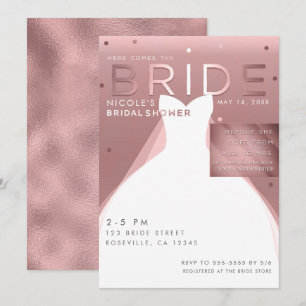 Hier kommt die Braut Rose Gold Glam Chic Junggesel Einladung