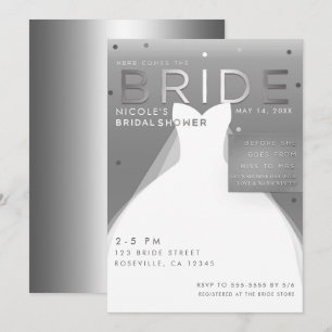 Hier kommt die Braut Silver & White Chic Brautpart Einladung