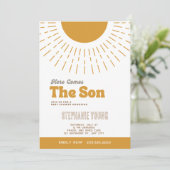 Hier kommt die Einladung der Son Baby Dusche (Stehend Vorderseite)