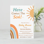 Hier kommt die Einladung der Son Baby Dusche (Stehend Vorderseite)