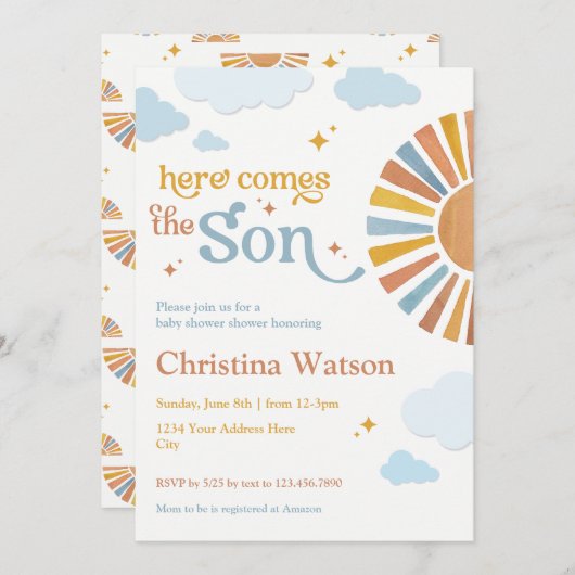 Hier kommt die Einladung von Son - Baby Dusche (Vorne/Hinten)