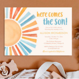 Hier kommt die junge Babydusche des Sohnes Einladung