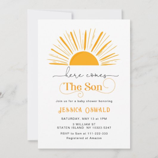 Hier kommt die kleine Babydusche Einladung (Vorderseite)