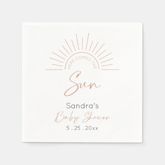 Hier kommt die moderne Babydusche Sun Boho Serviette (Vorderseite)