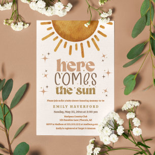 Hier kommt die neutrale Babydusche des Sun Boho Ge Einladung