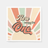 Hier kommt die One Retro Rainbow Birthday Party Serviette (Vorderseite)