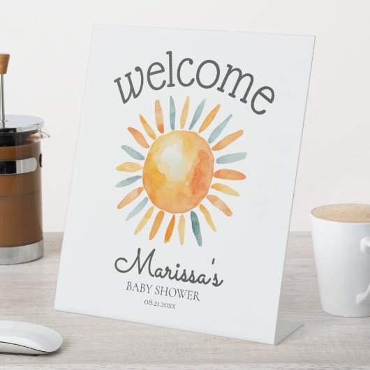 Hier kommt die Son Baby Boy Dusche Willkommen Sockelschild (In Situ)